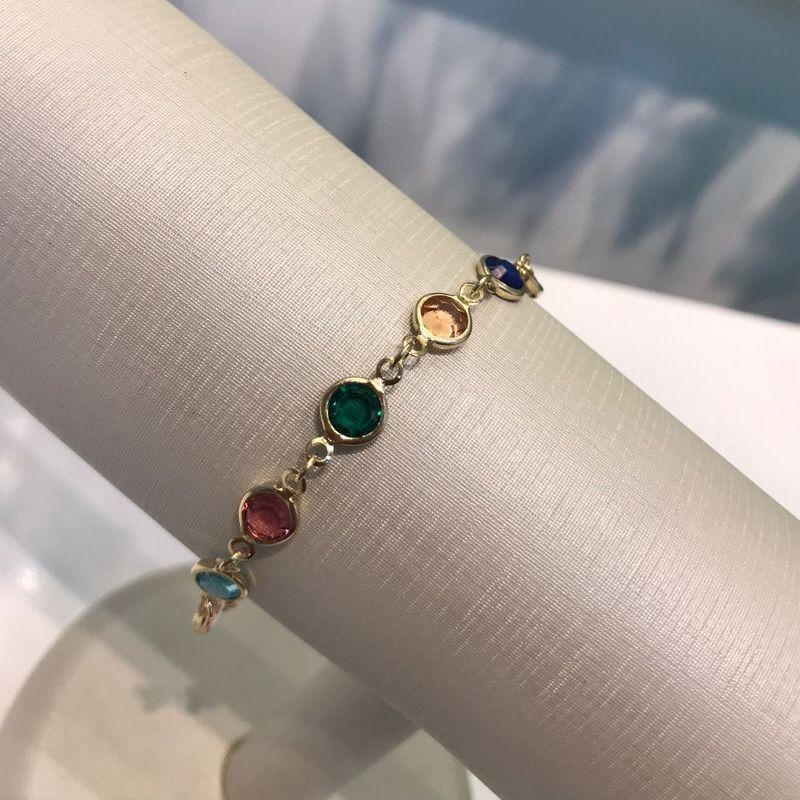 PUSEIRA TIFFANY CRISTAIS COLORIDOS BANHADO A OURO