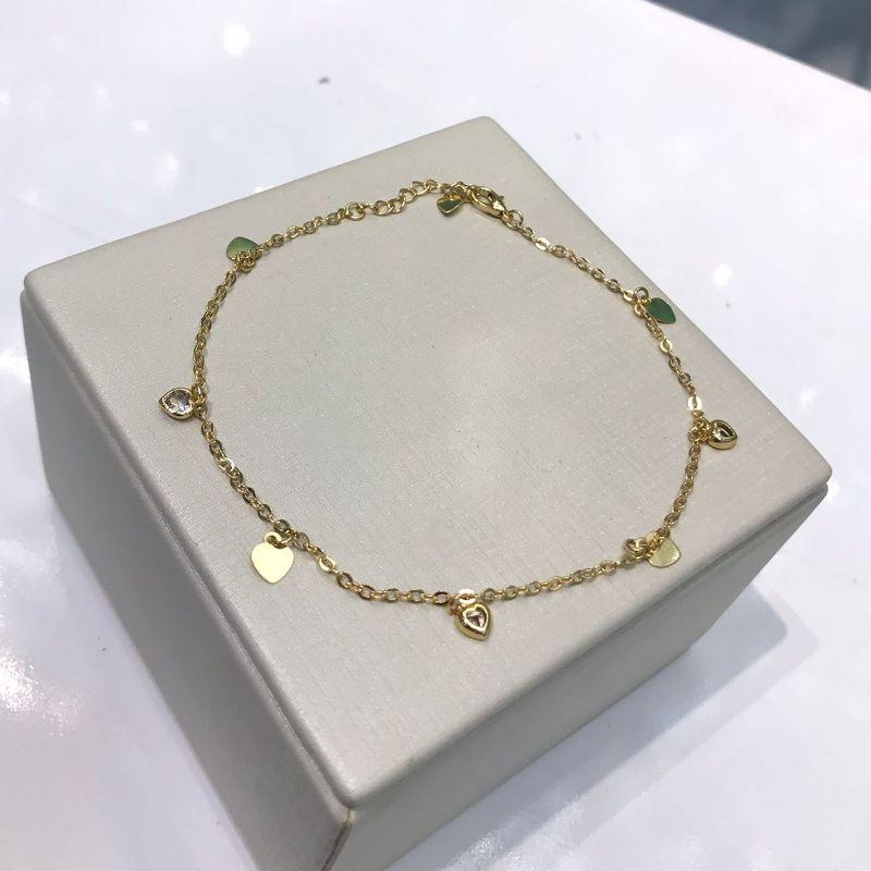 TORNOZELEIRA TIFFANY E CORAÇÕES BANHADO A OURO