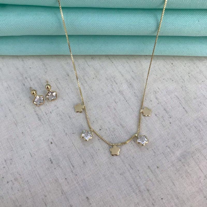 TREVO CRISTAL JEWELRY BANHADO A OURO