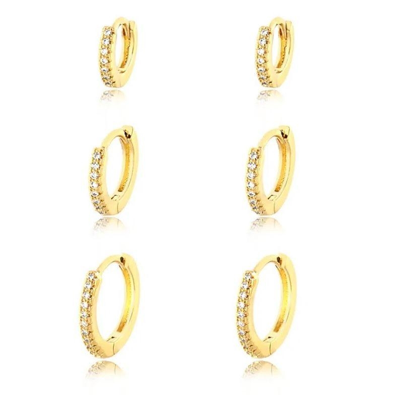 TRIO DE ARGOLA EM ZIRCÔNIA BANHADO A OURO