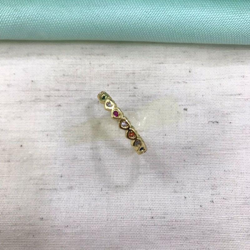 ANEL CORAÇÕES ZIRCÔNIA COLORIDA BANHADO A OURO