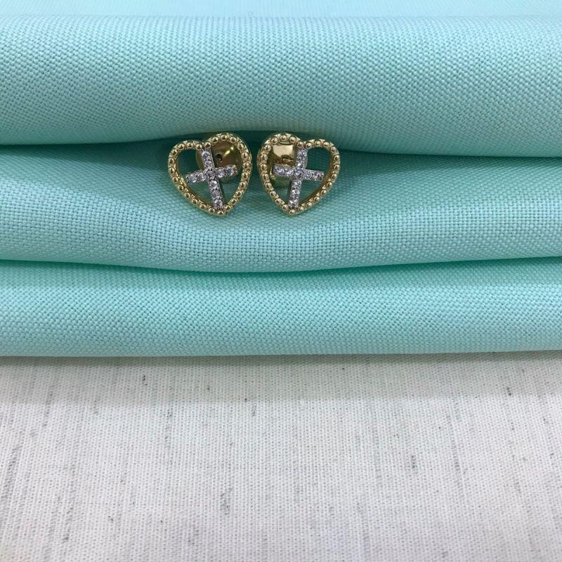 BRINCO CORAÇÃO FÉ ZIRCÔNIA BANHADO A OURO