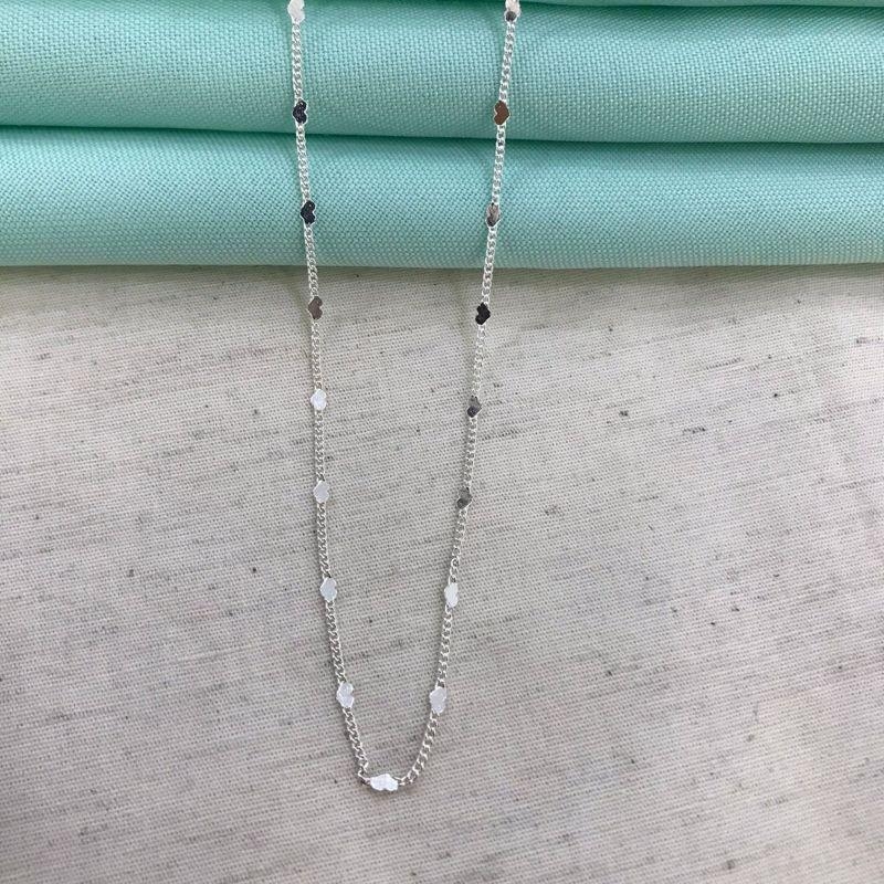 COLAR CHAPINHA DE CORAÇÃO 60CM BANHADO A PRATA