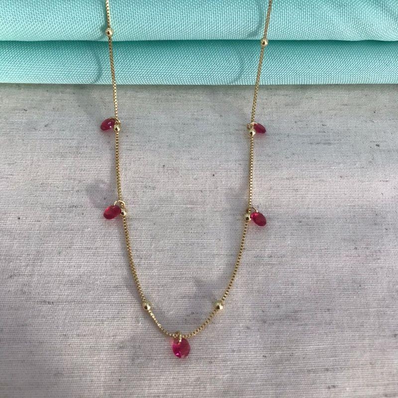 COLAR ESFERA TIFANY PINK BANHADO A OURO