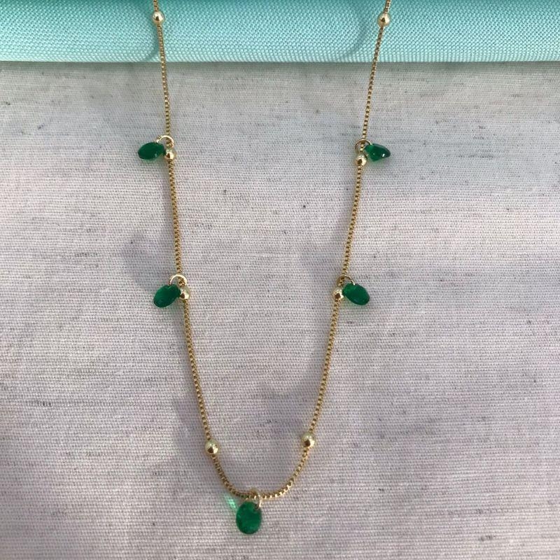 COLAR ESFERA TIFANY VERDE BANHADO A OURO