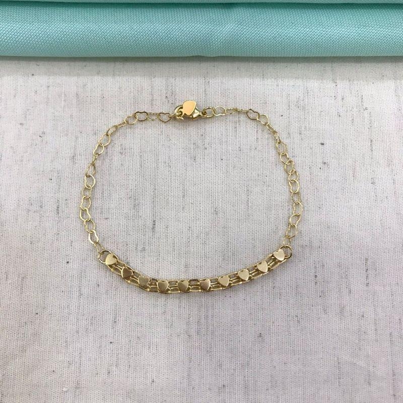 PULSEIRA DUPLA CORAÇÃO BANHADO A OURO