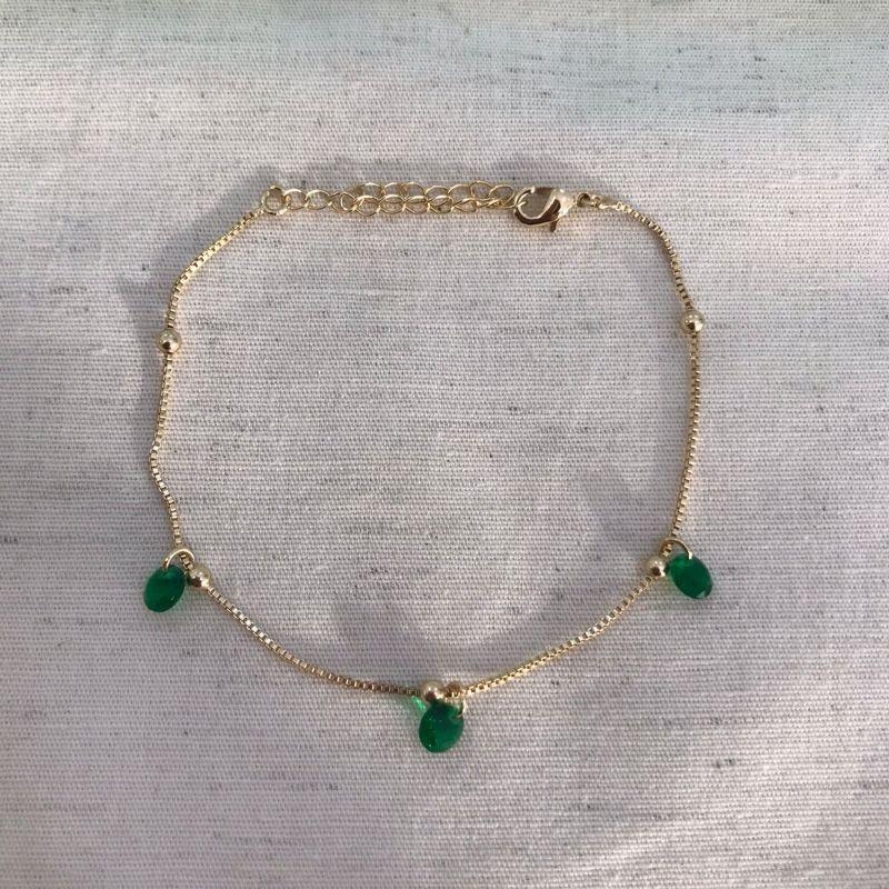 PULSEIRA ESFERA TIFANY VERDE BANHADO A OURO