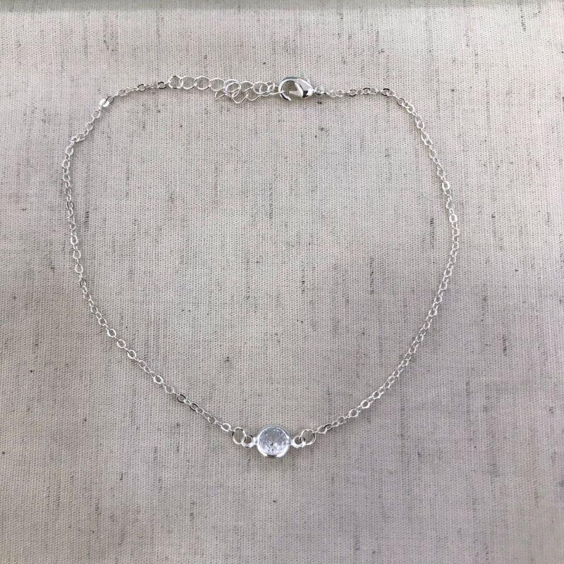 TORNOZELEIRA ELO PORTUGUES ZIRCÔNIA BANHADO A PRATA