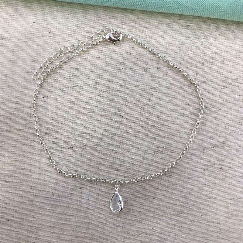 TORNOZELEIRA GOTA EM ZIRCÔNIA BANHADO A PRATA