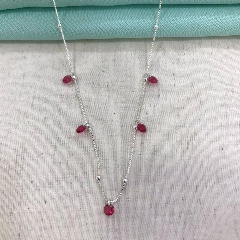 COLAR ESFERA TIFANY PINK BANHADO A PRATA