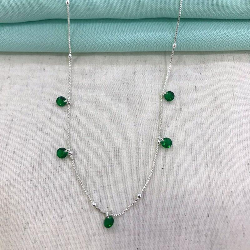 COLAR ESFERA TIFANY VERDE BANHADO A PRATA