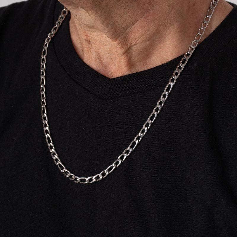 CORRENTE FÍGARO MACULINO AÇO INOXIDÁVEL PRATA