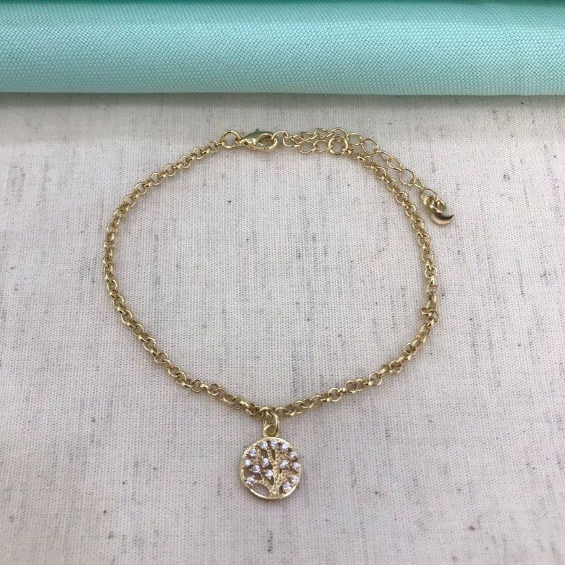 PULSEIRA ÁRVORE DA VIDA ZIRCÔNIA BANHADO A OURO