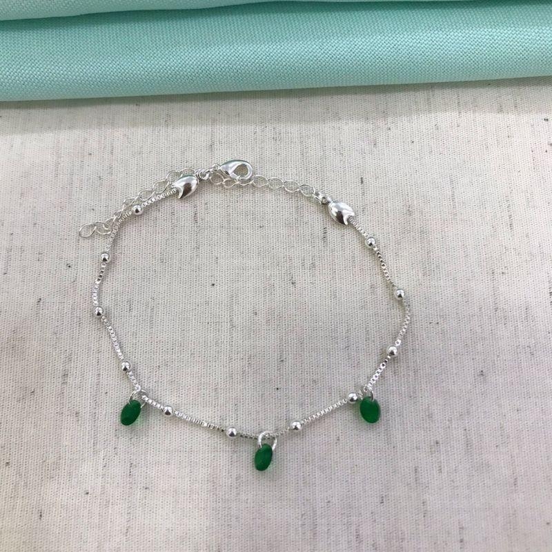 PULSEIRA ESFERA TIFANY VERDE BANHADO A PRATA