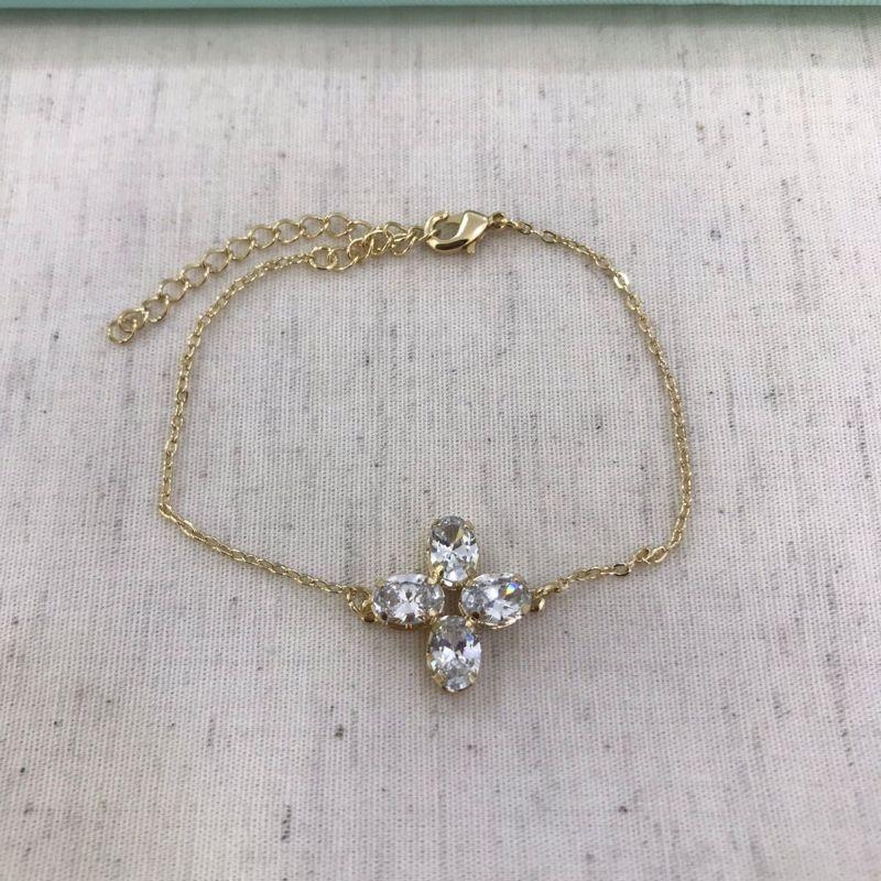 PULSEIRA TREVO ZIRCÔNIA GOLD BANHADO A OURO