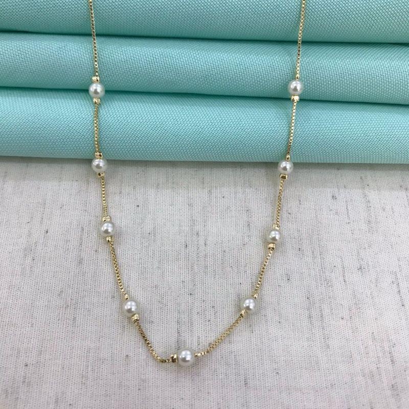 COLAR DE PÉROLA BANHADO A OURO