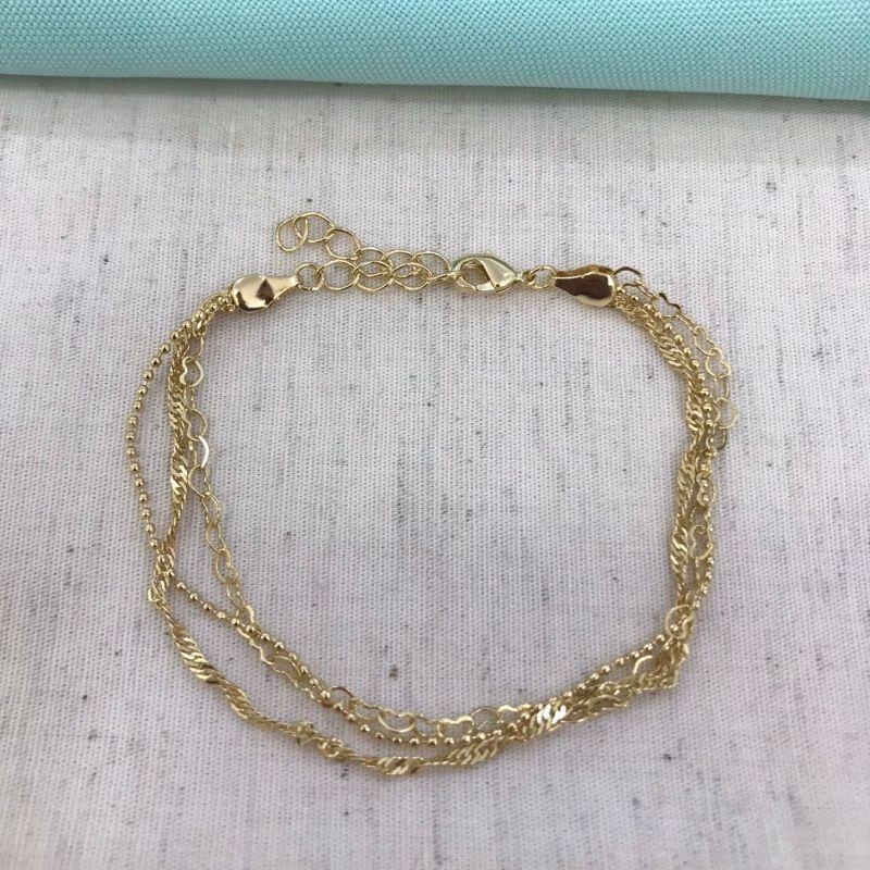 PULSEIRA TRIPLA CORRENTARIA BANHADO A OURO