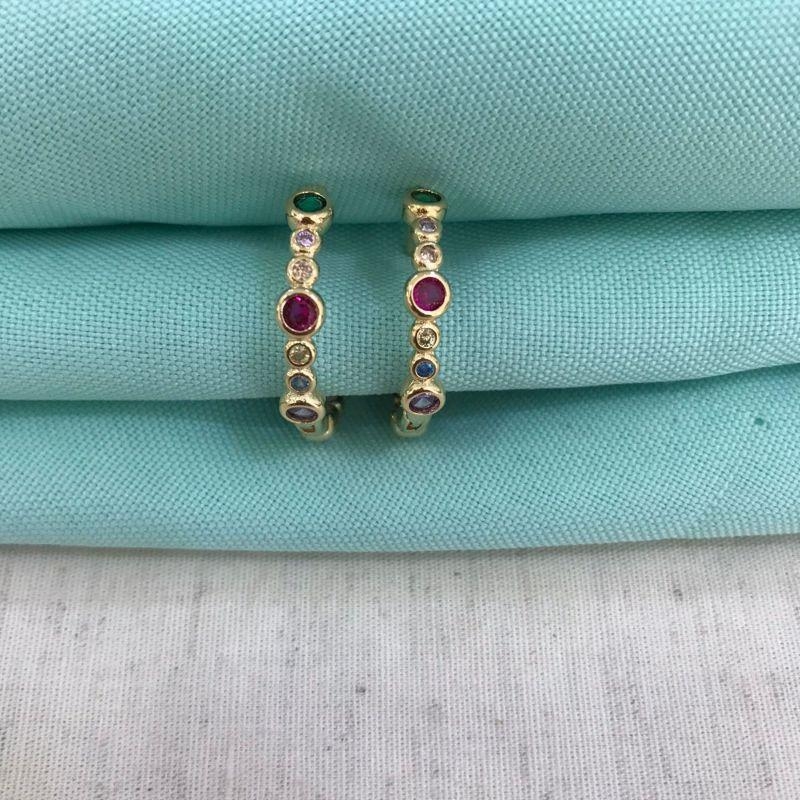 ARGOLA COM ESFERAS ZIRCÔNIA COLORID BANHADO A OURO