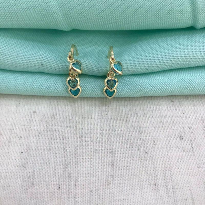 ARGOLINHA TRIO CORAÇÃO AZUL BANHADO A OURO