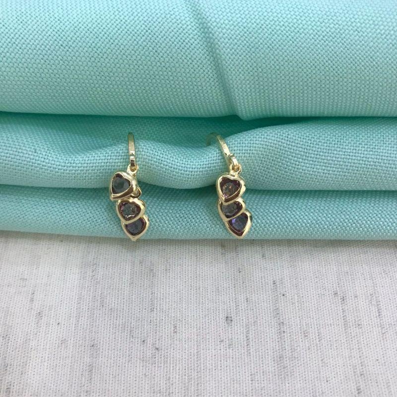 ARGOLINHA TRIO CORAÇÃO LILÁS BANHADO A OURO