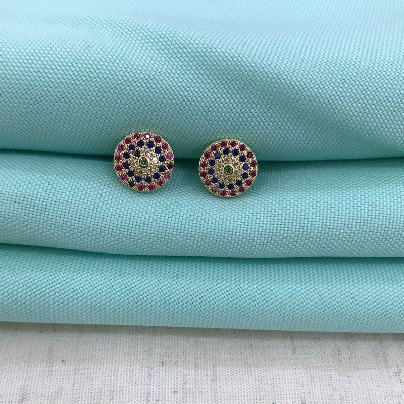 BRINCO ÍRIS ZIRCÔNIA COLOR BANHADO A OURO