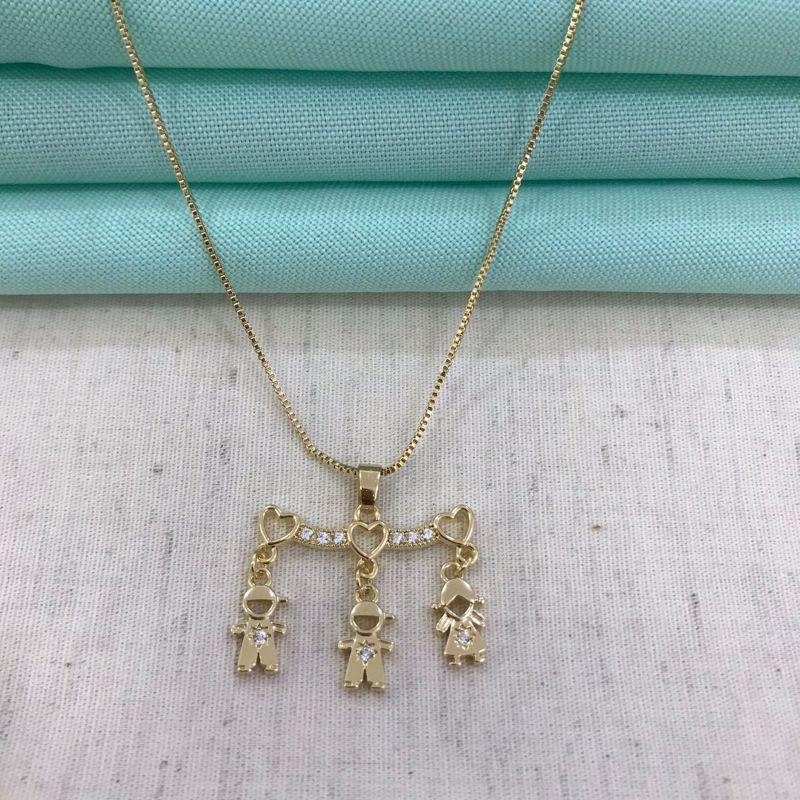 COLAR CANGA 2 FILHOS BANHADO A OURO