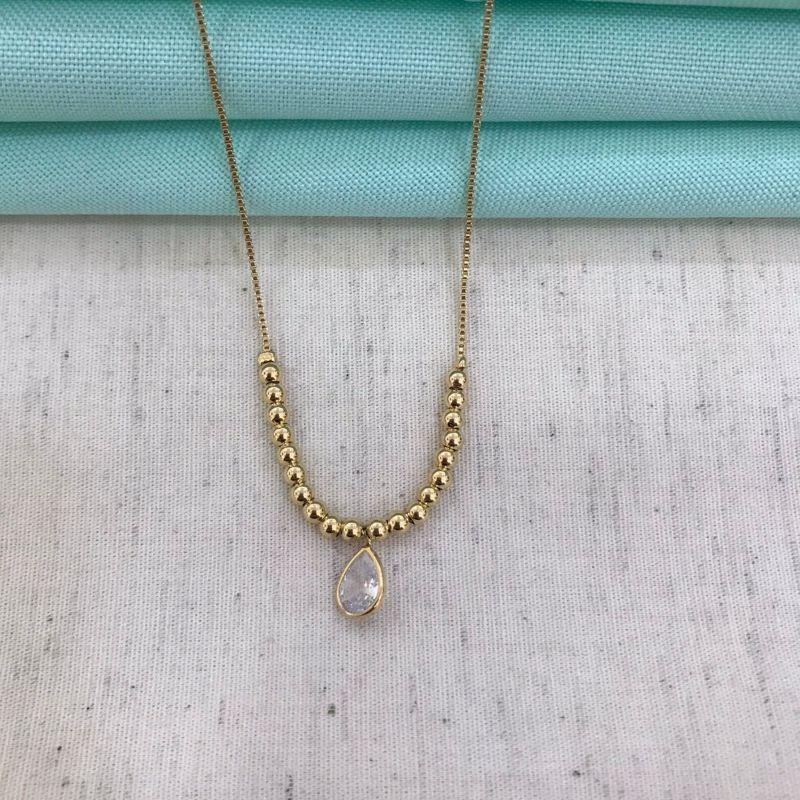 COLAR GOTA ZIRCÔNIA ESFERAS BANHADO A OURO