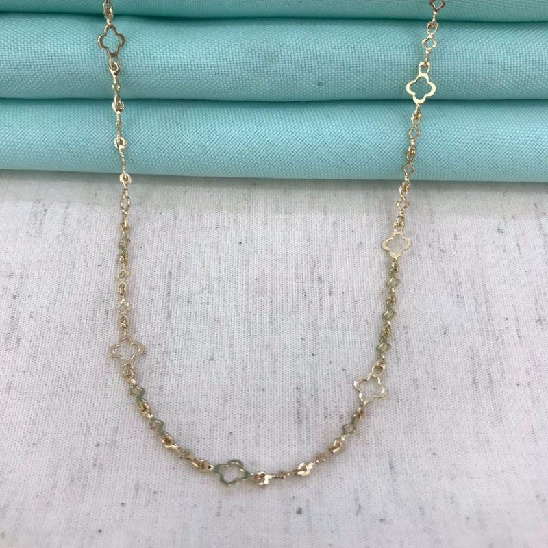 COLAR TREVO DIAMANTADO BANHADO A OURO