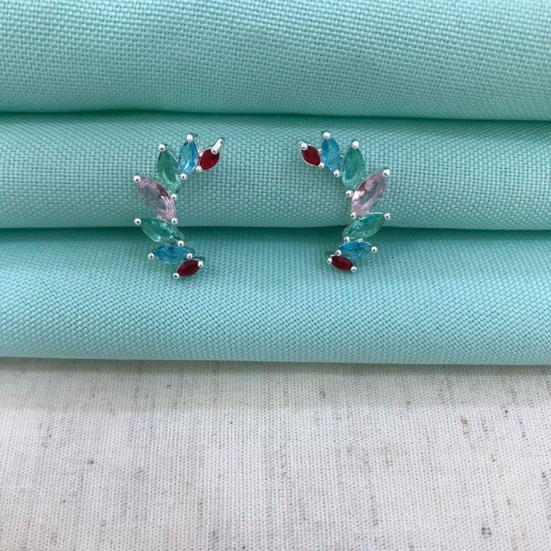 EARCUFF ZIRCÔNIA COLOR BANHADO A PRATA