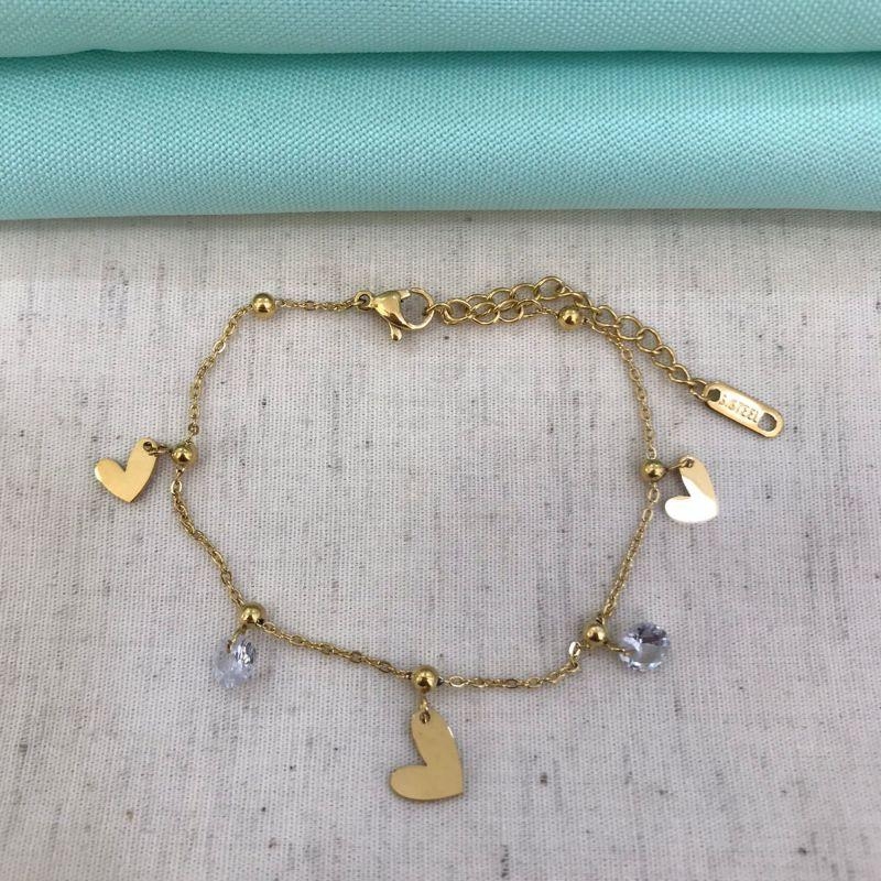 PULSEIRA ESFERA PING CORAÇÃO E TIFFANY AÇO INOX