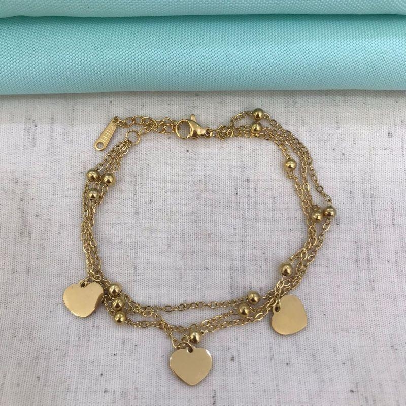 PULSEIRA TRIPLA ESFERA PING CORAÇÃO AÇO INOX