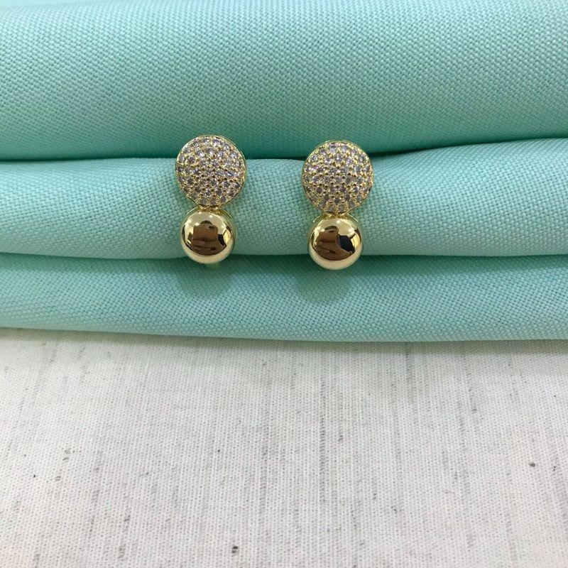 BRINCO DUPLO ZIRCÔNIA BANHADO A OURO