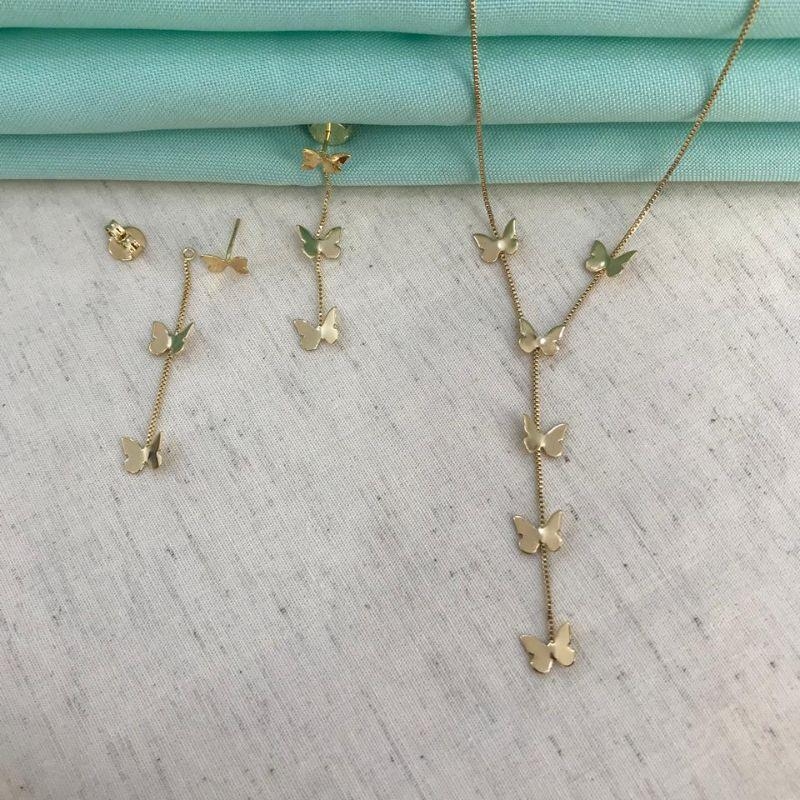 CONJUNTO BORBOLETAS BANHADO A OURO