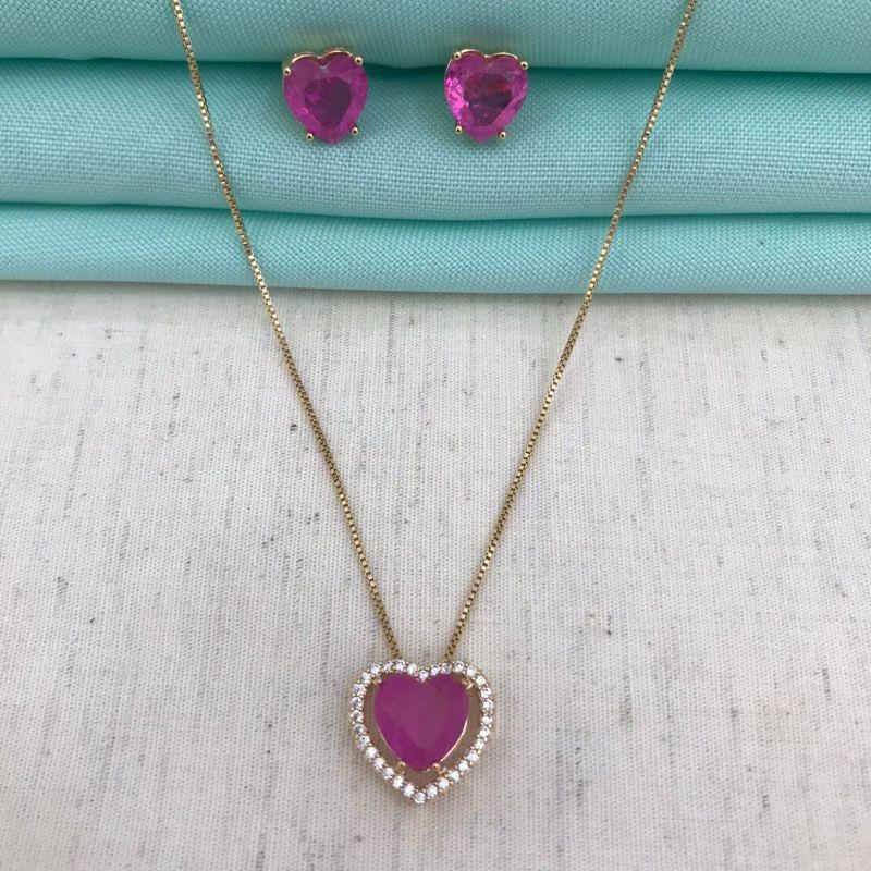 CONJUNTO FUSION PINK BANHADO A OURO