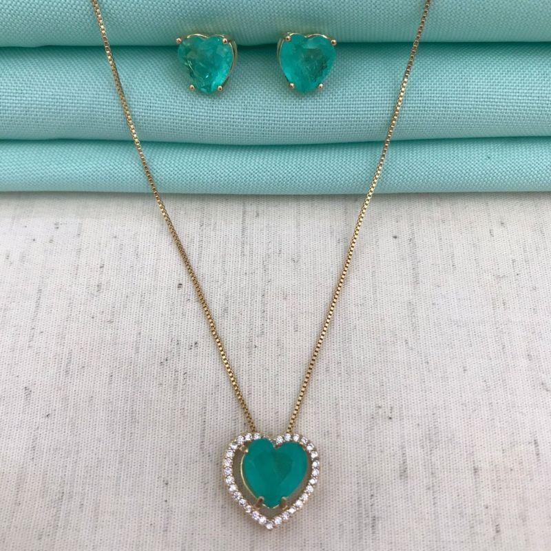 CONJUNTO FUSION TURMALINA BANHADO A OURO