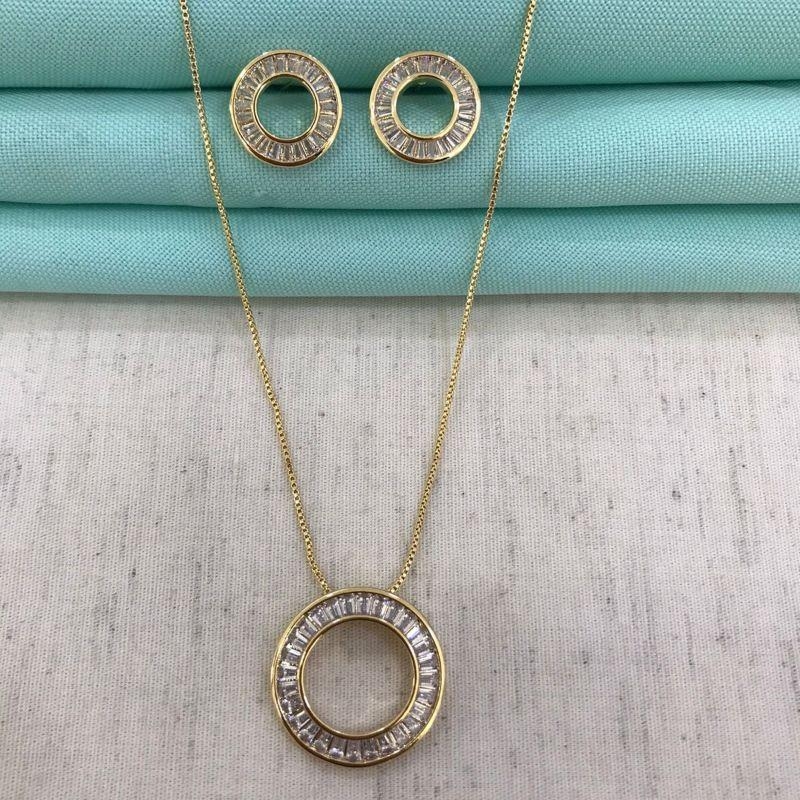 CONJUNTO VIDA ZIRCÔNIA BANHADO A OURO
