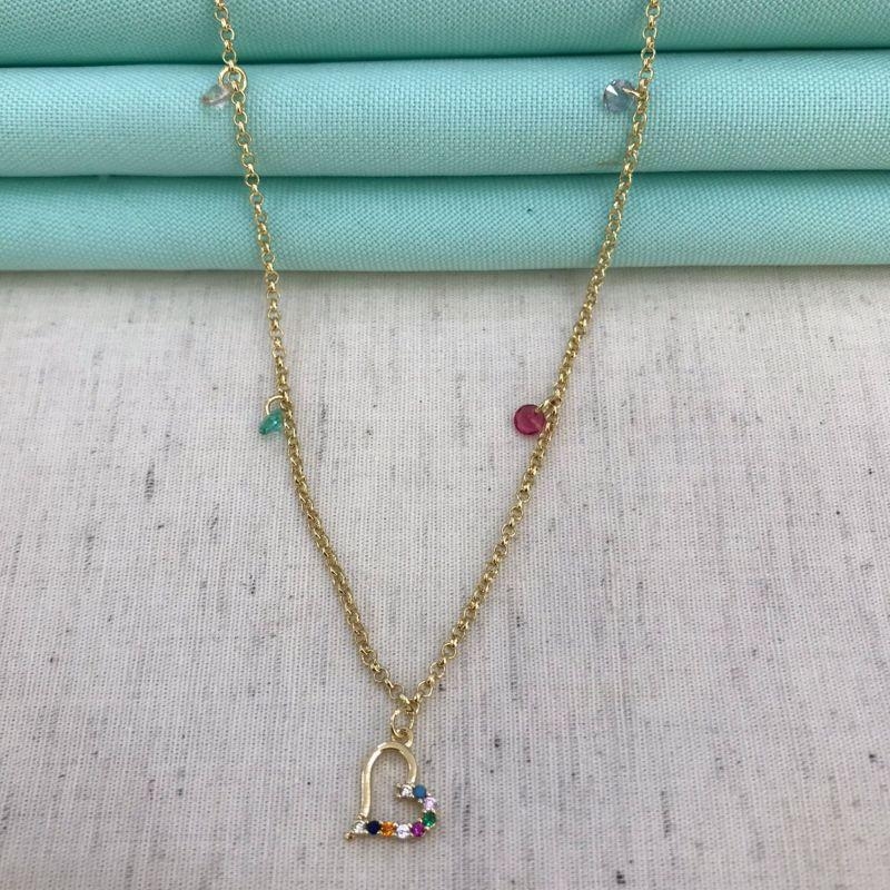 CHOKER CORAÇÃO COLOR BANHADO A OURO