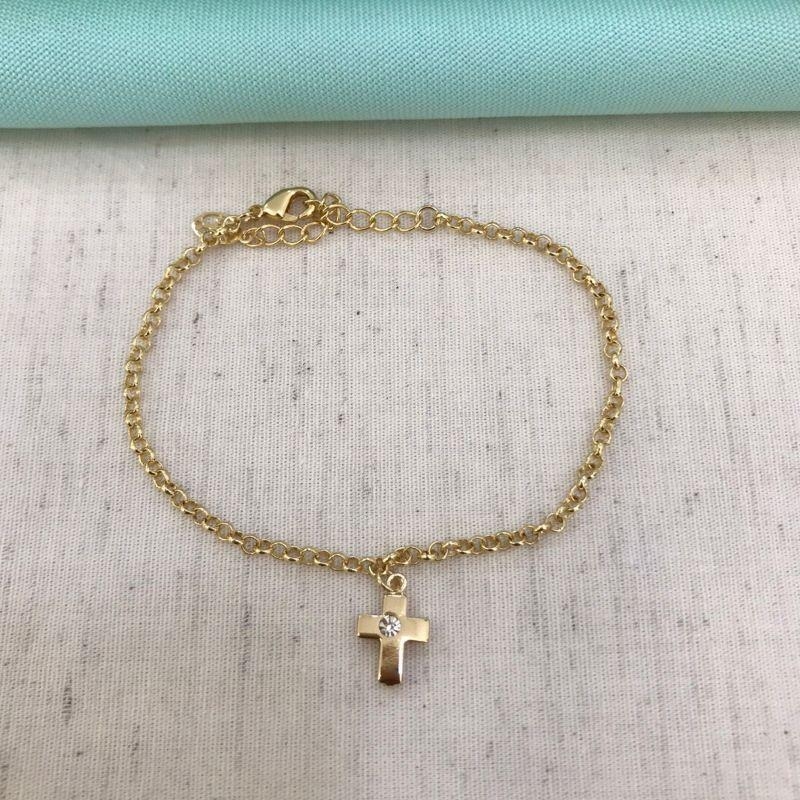 PULSEIRA CRUZ LUZ BANHADO A OURO