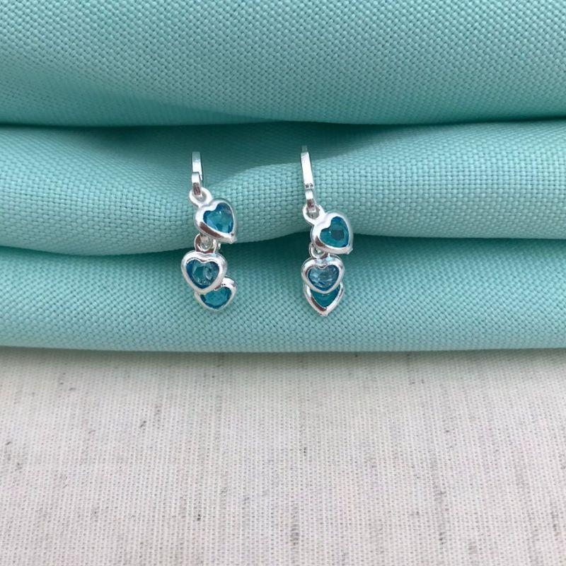 ARGOLINHA TRIO CORAÇÃO AZUL BANHADO A PRATA