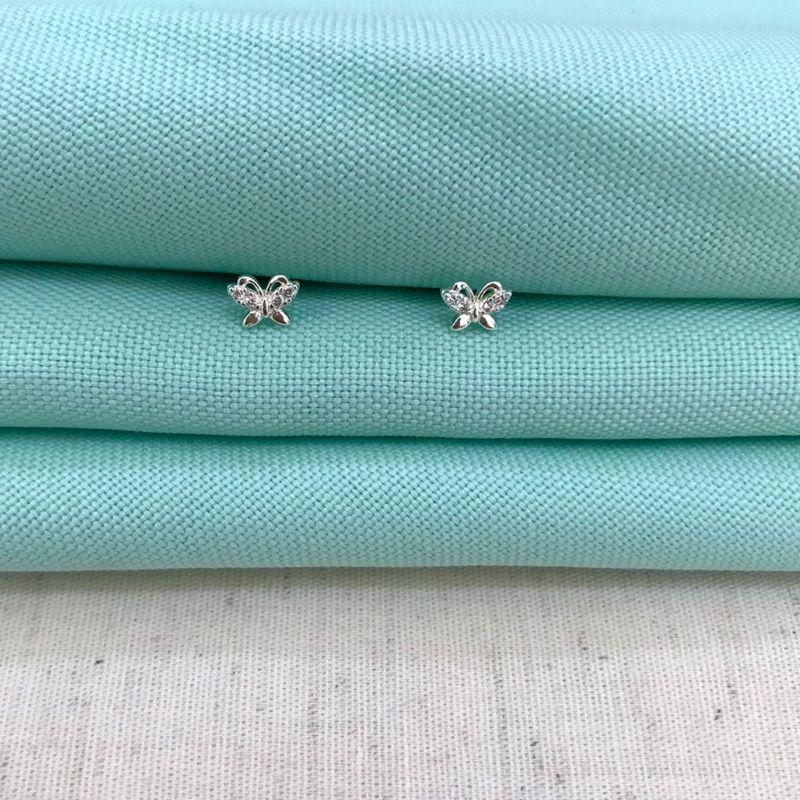 BRINCO BORBOLETA ZIRCÔNIA BANHADO A PRATA