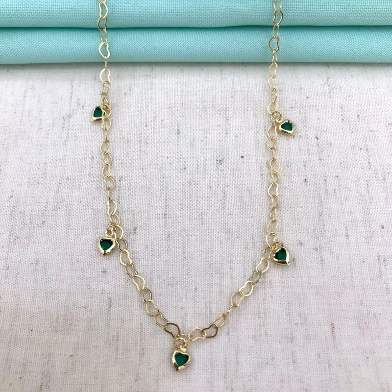 CHOKER CORAÇÃO VERDE BANHADO A OURO