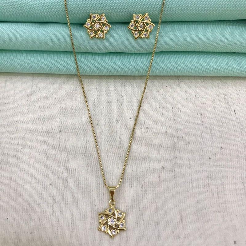 CONJUNTO ALMA ZIRCÔNIA BANHADO A OURO