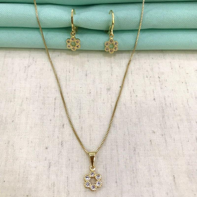 CONJUNTO ENCANTO ZIRCÔNIA BANHADO A OURO