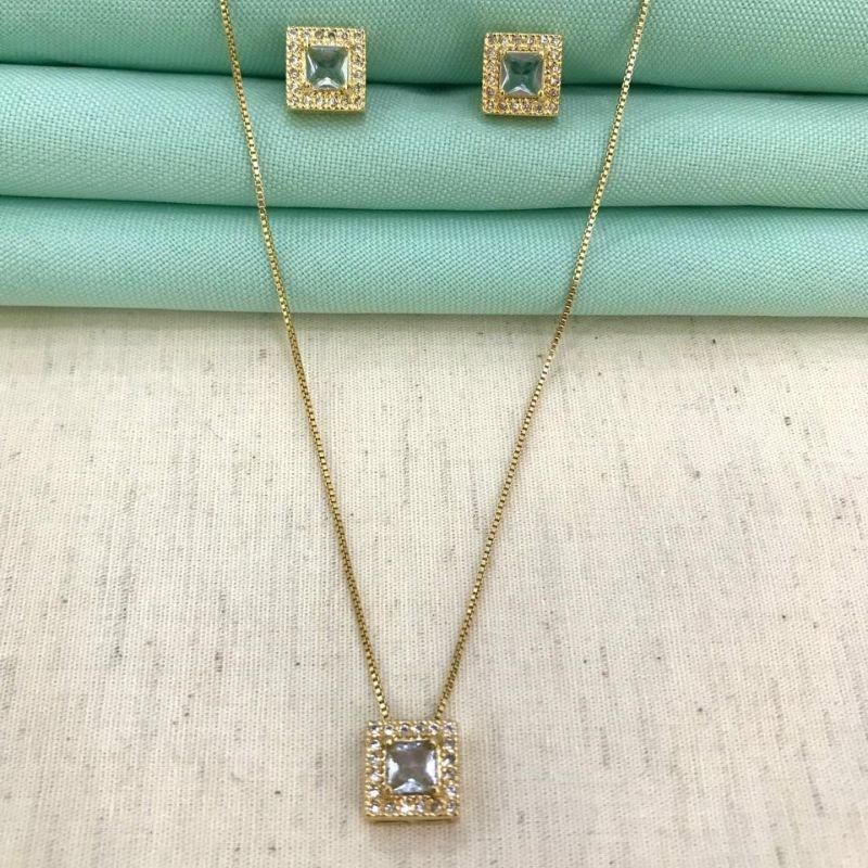 CONJUNTO MIRA AZUL ACQUA BANHADO A OURO