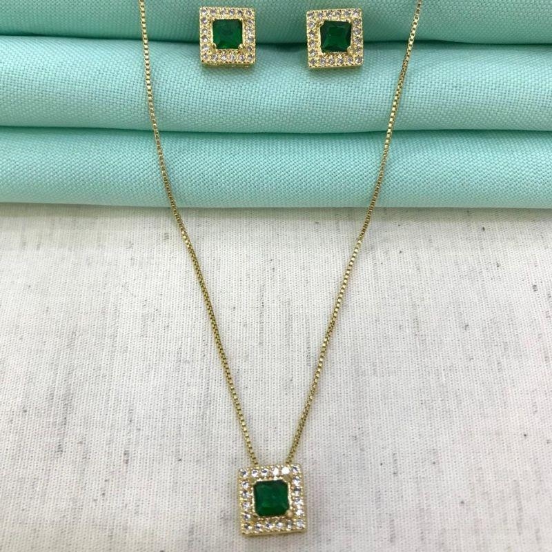 CONJUNTO MIRA ESMERALDA BANHADO A OURO