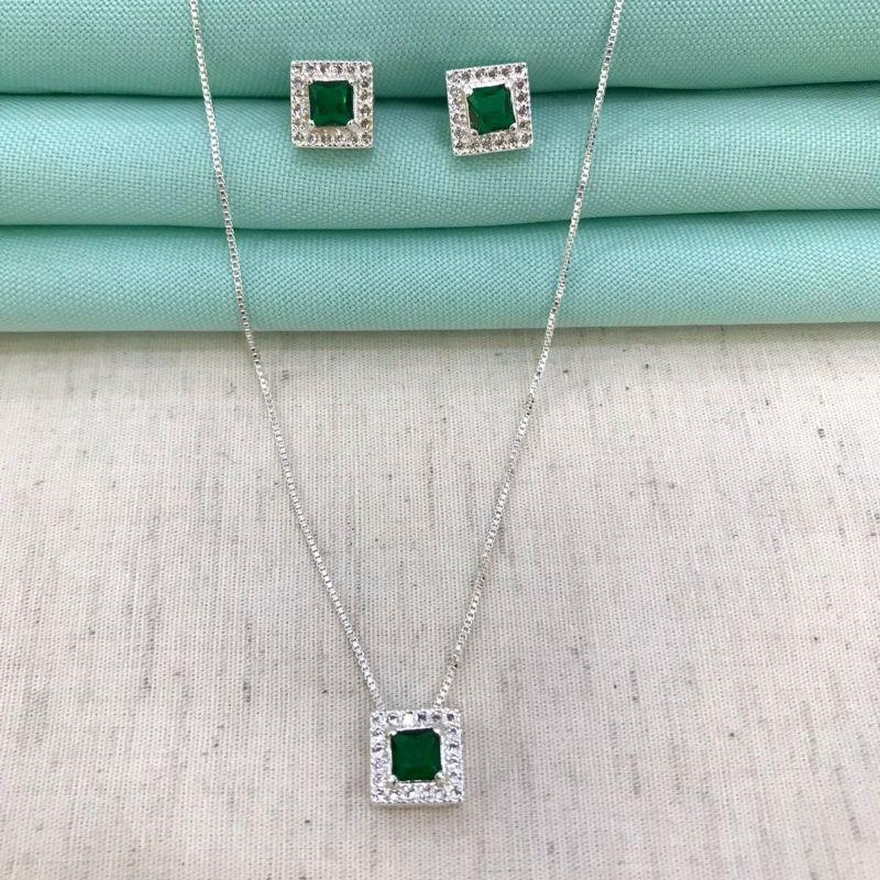 CONJUNTO MIRA ESMERALDA BANHADO A PRATA