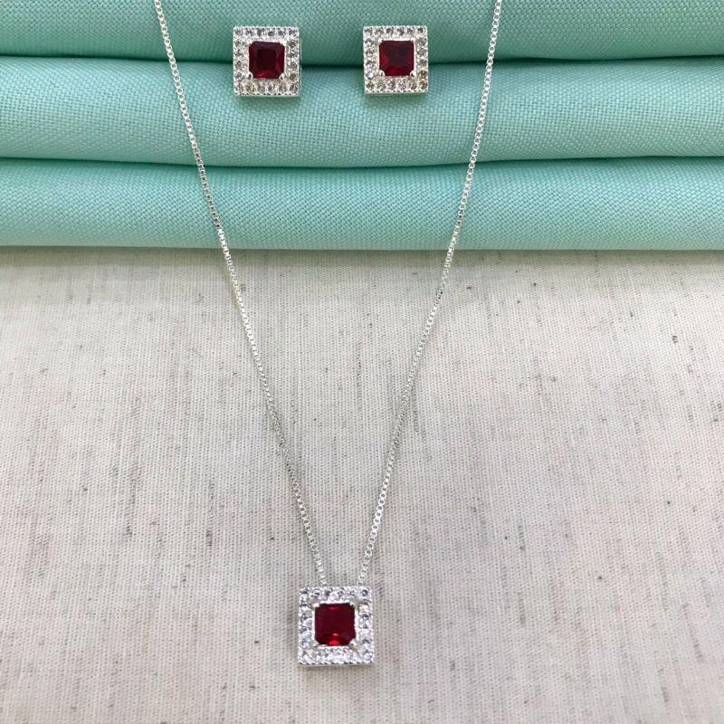 CONJUNTO MIRA RUBI BANHADO A PRATA