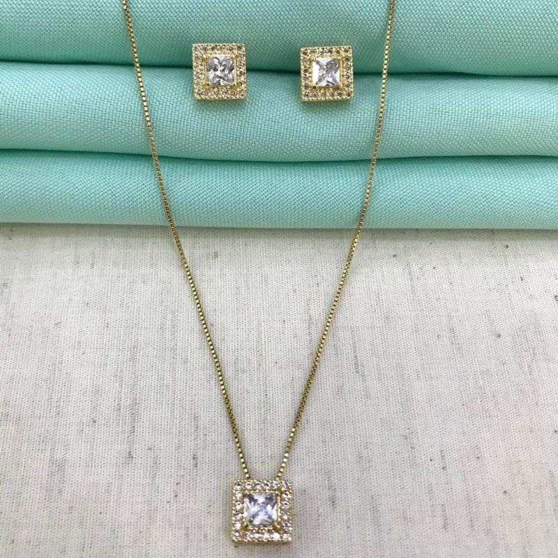 CONJUNTO MIRA ZIRCÔNIA BANHADO A OURO