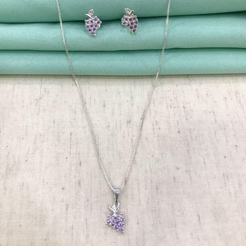 CONJUNTO WINE ZIRCÔNIA BANHADO A PRATA