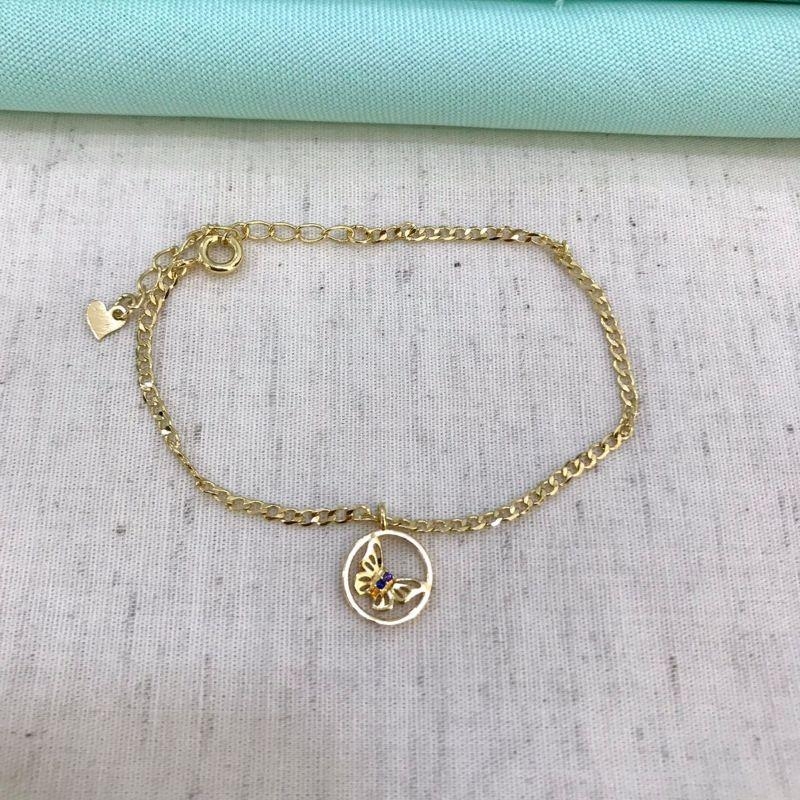 PULSEIRA BORBOLETA ZIRCÔNIA COLOR BANHADO A OURO